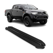 Marchepieds Latéraux pour Mitsubishi L200 DoubleCab 2005-14 Alu Gris Noir L2