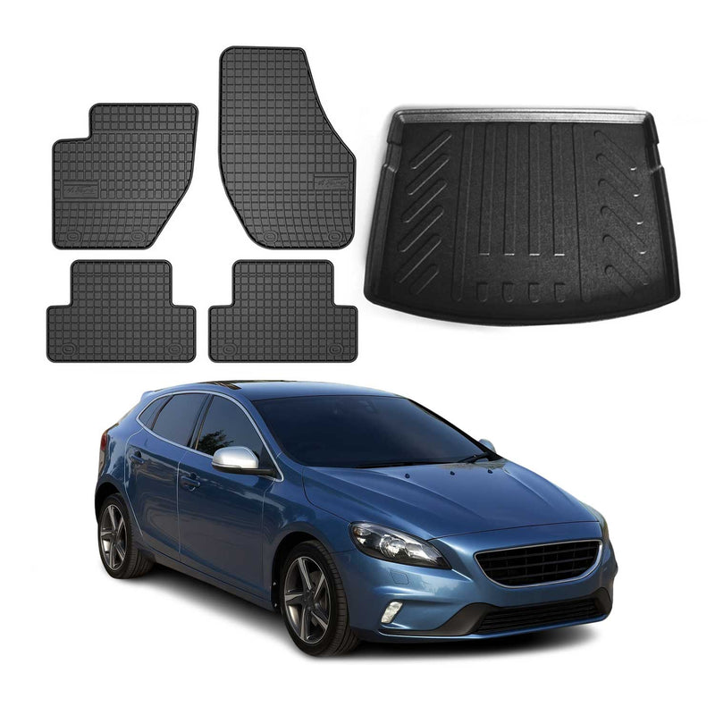 Kit Tapis de sol et coffre pour Volvo V40 2012-2024 TPE Noir