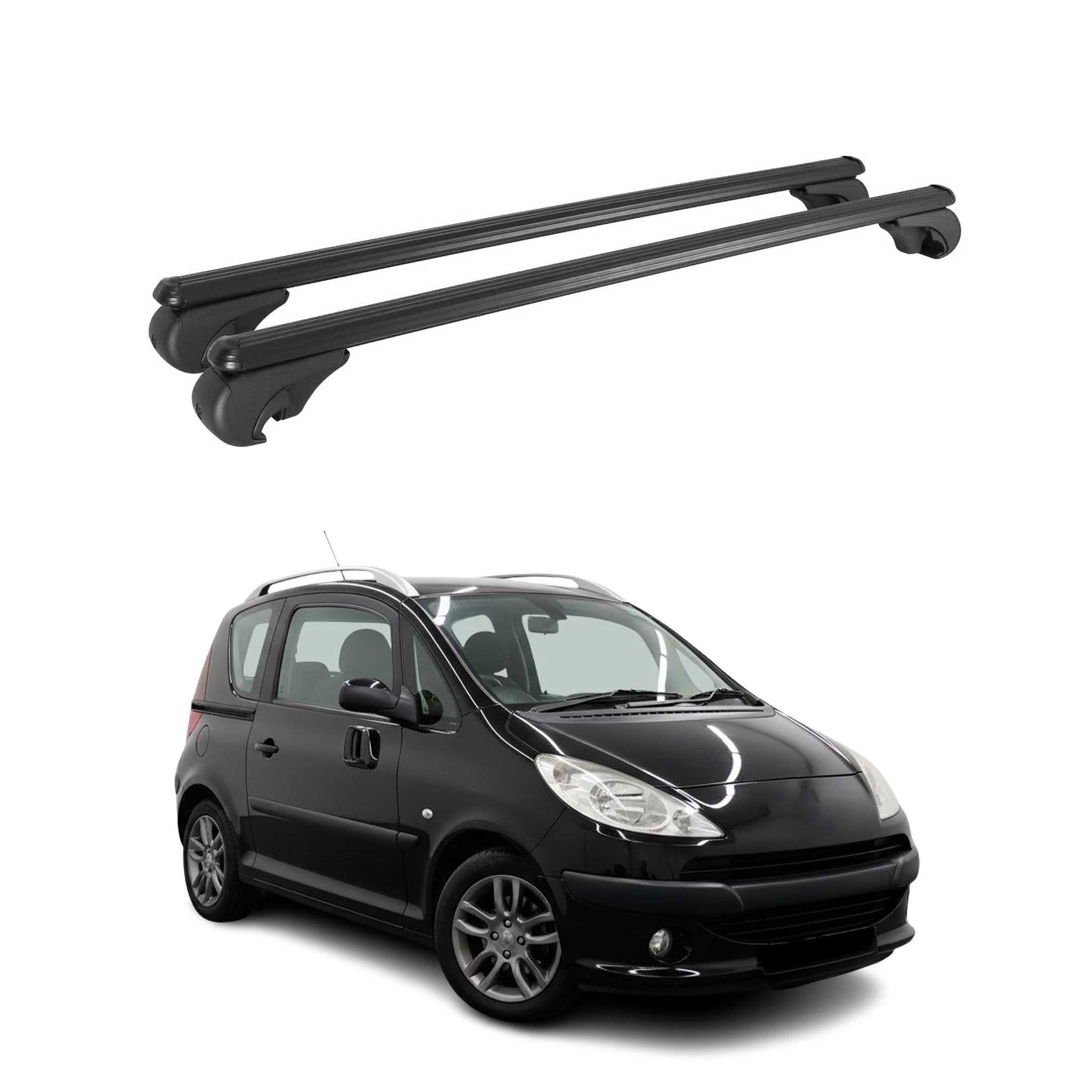 Barres de toit Transversales pour Peugeot 1007 2004-2009 TÜV Aluminium Noir 2Pcs