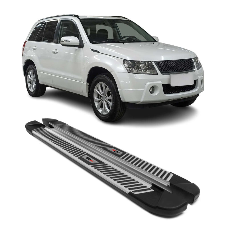 Marchepieds Latéraux pour Suzuki Grand Vitara 2006-2015 Alu Noir Argent 5Porte