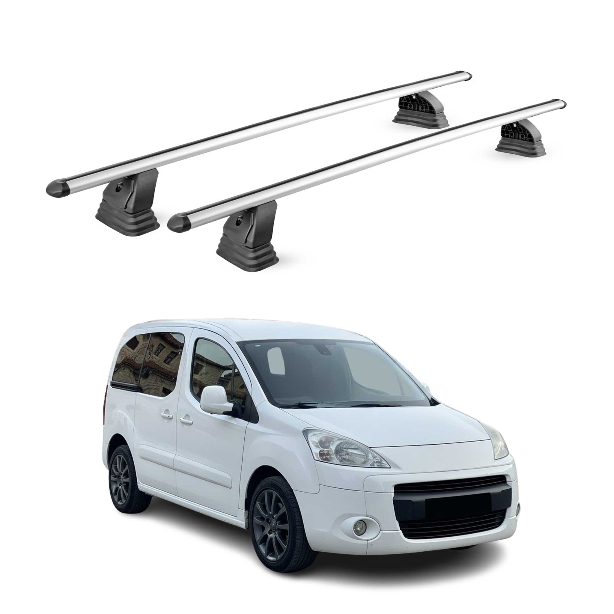 Barres de toit transversales Alu pour Peugeot Partner II 2008-2018 TÜV Gris 2Pcs