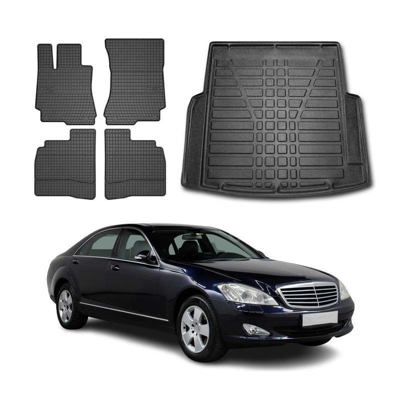 Kit Tapis de sol et coffre pour Mercedes Classe S W221 2005-2013 TPE Noir