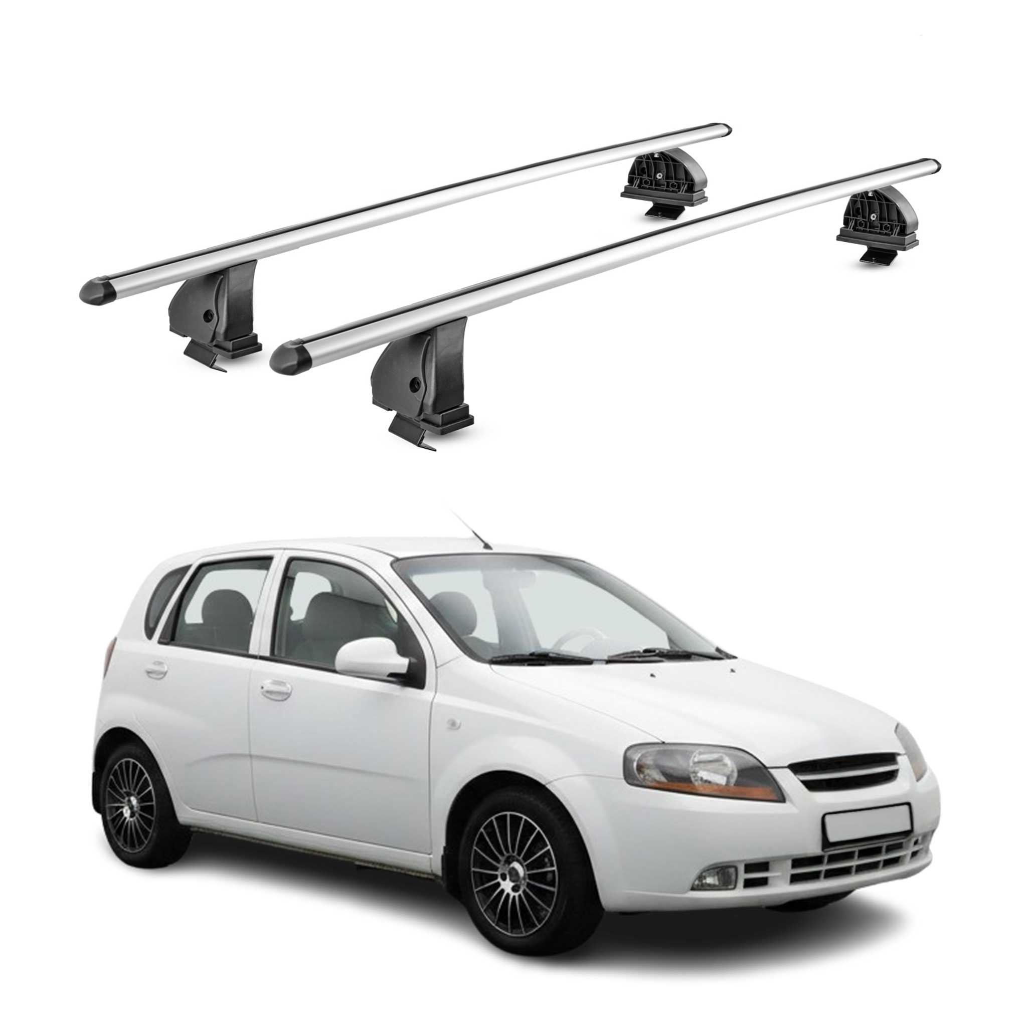 Barres de toit transversales Alu pour Daewoo Kalos HB 2002-2005 TÜV Gris 2Pcs