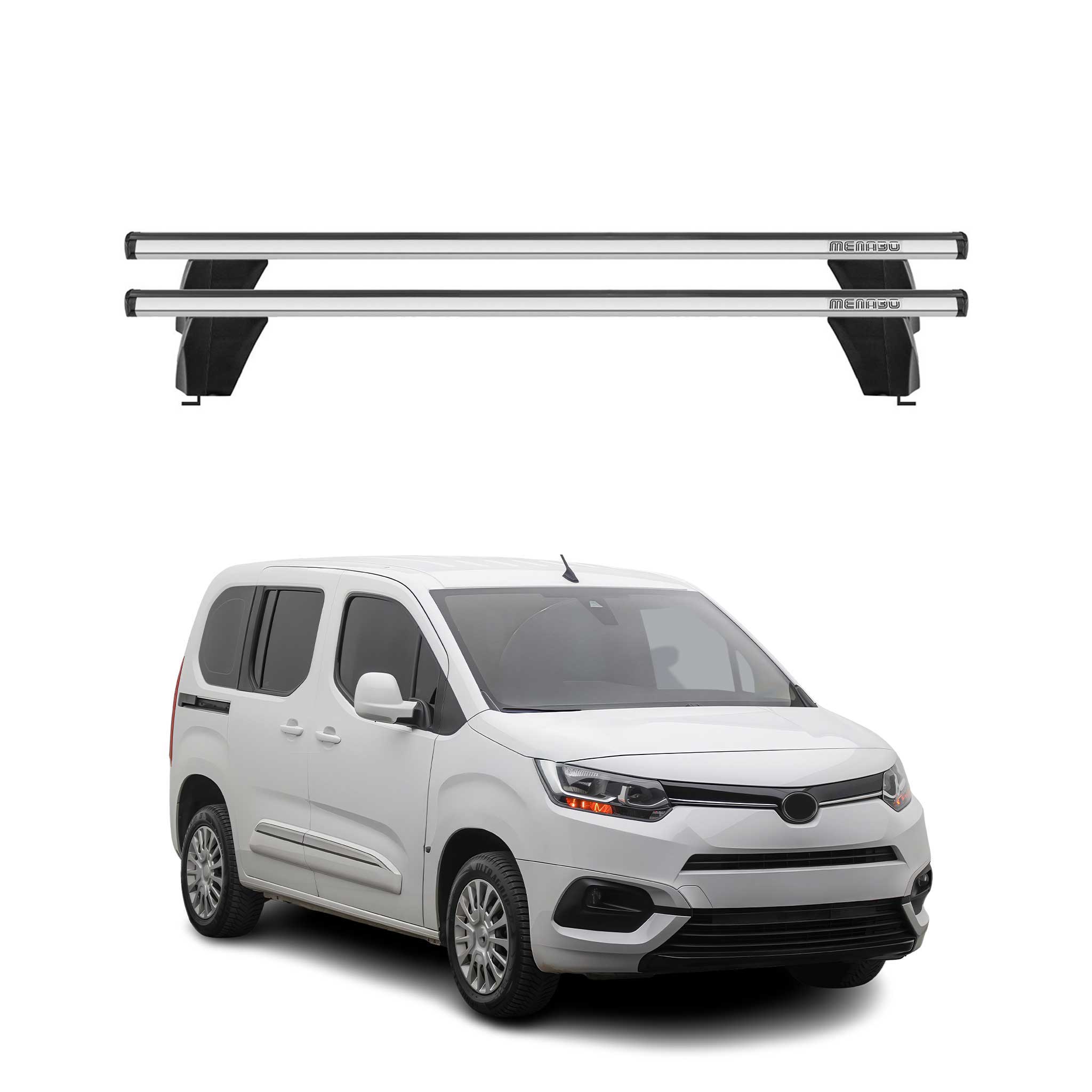Menabo Barres de toit Transversales pour Toyota Proace City 2019-2026 Alu Gris