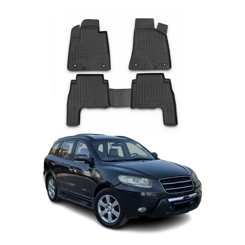 Tapis de sol pour Hyundai Santa Fe 2006-2012 en caoutchouc TPE 3D Noir 4Pcs