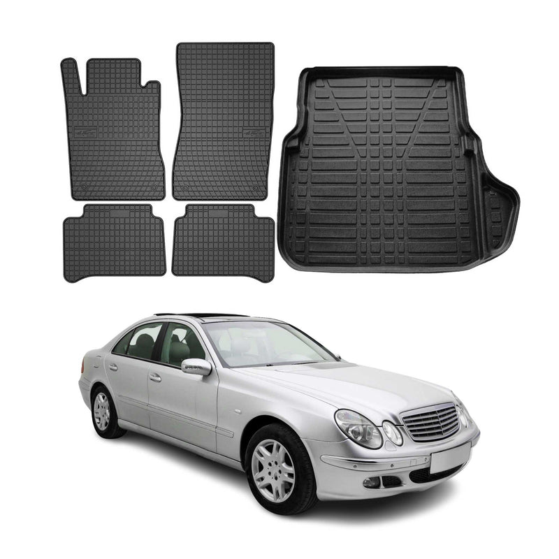 Kit Tapis de sol et coffre pour Mercedes E-Klasse 2003-2009 Berline TPE Noir
