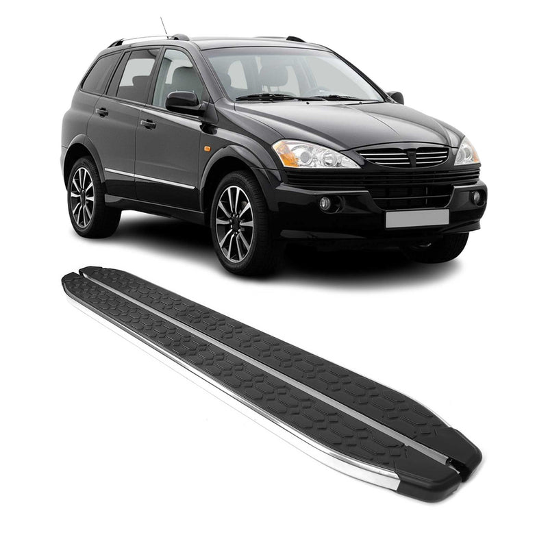 Marchepieds Latéraux pour Ssangyong Kyron 2005-2014 inox Brillant Argent Noir 2x