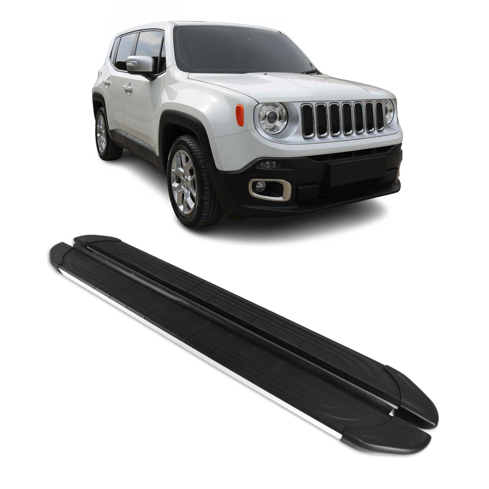 Marchepieds Latéraux pour Jeep Renegade 2015-2024 Aluminium Gris Noir 2Pcs