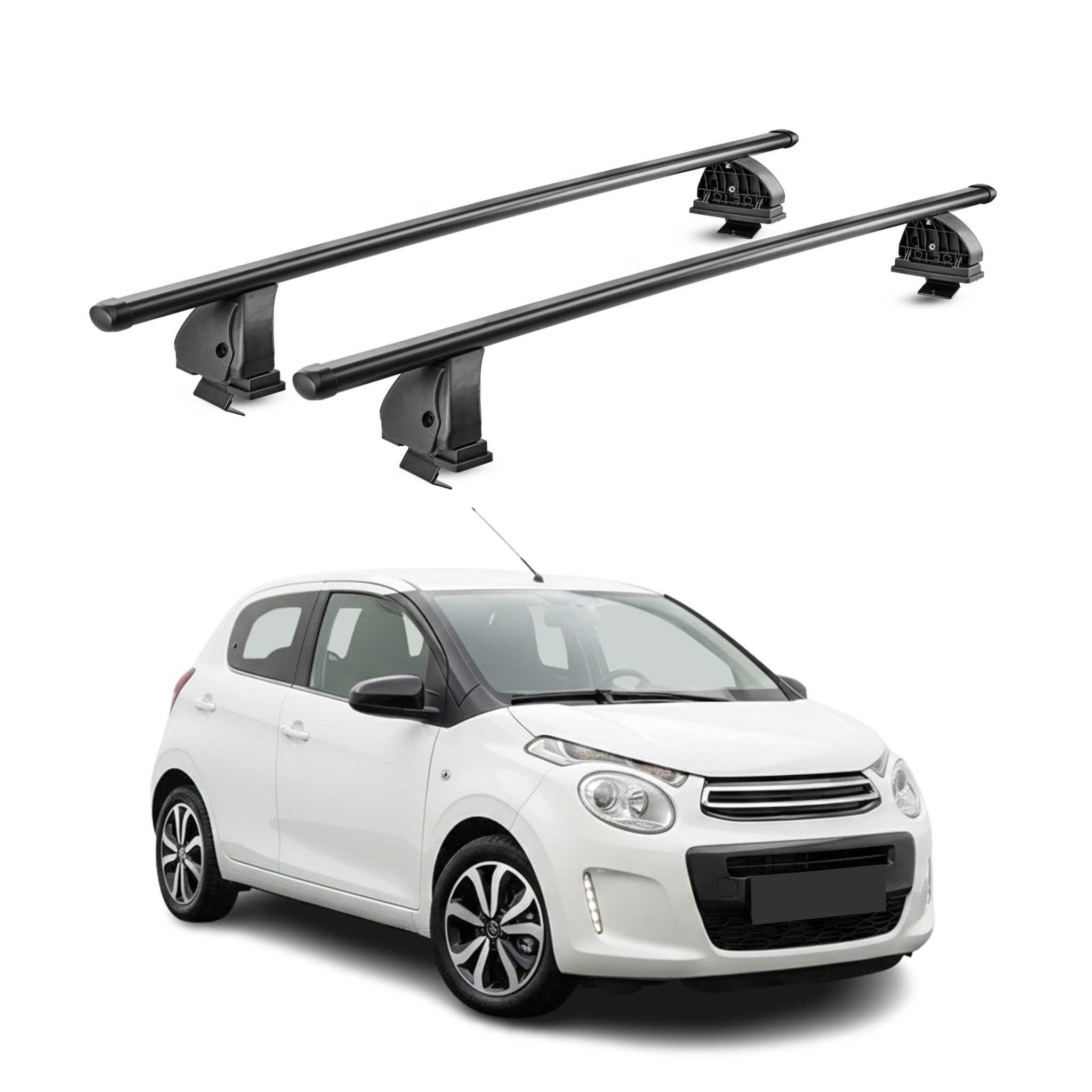 Barres de toit transversales acier pour Citroen C1 II 2014-2022 TÜV Noir 2Pcs