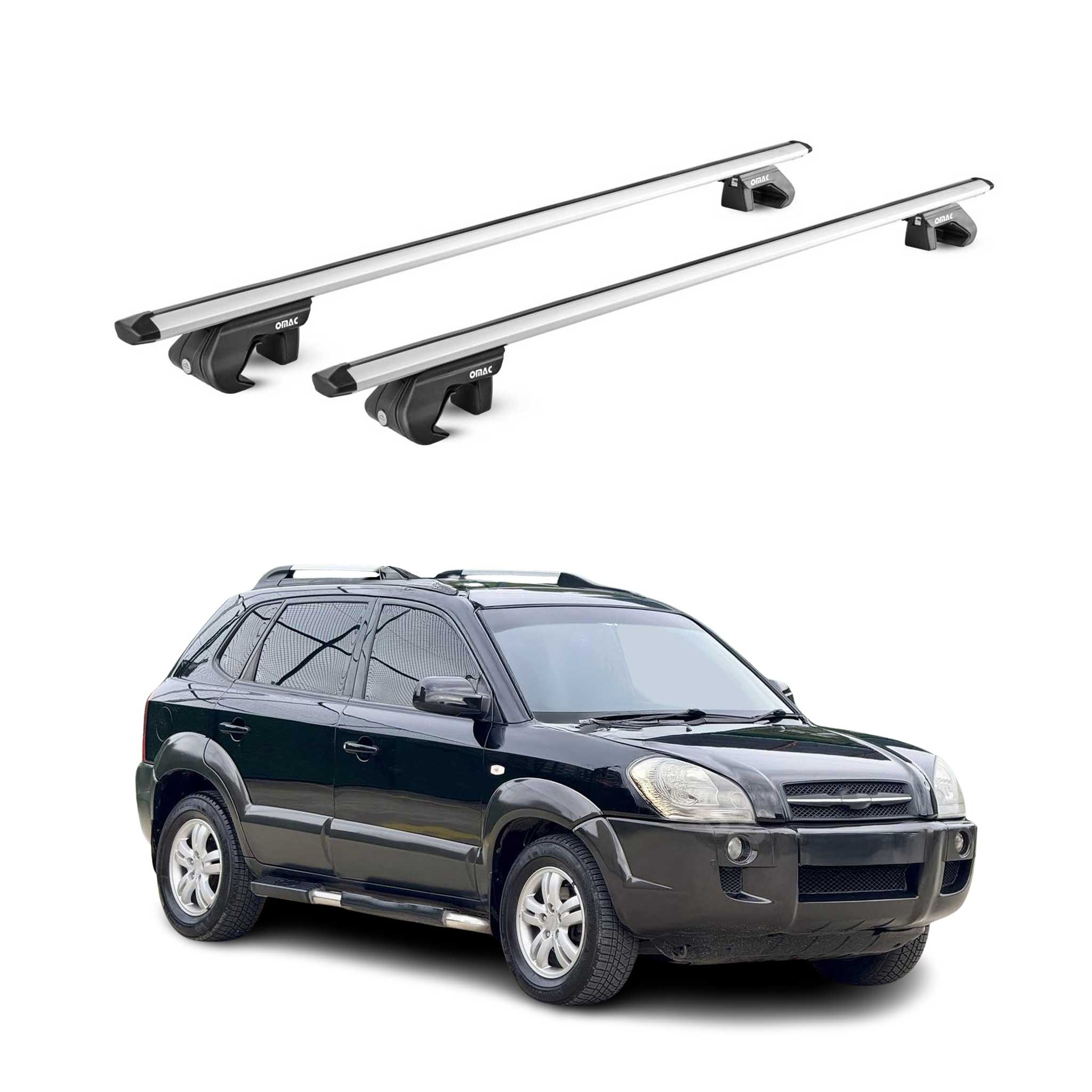 Barres de toit transversales pour Hyundai Tucson JM 2004-2009 Alu Gris 2x ABE