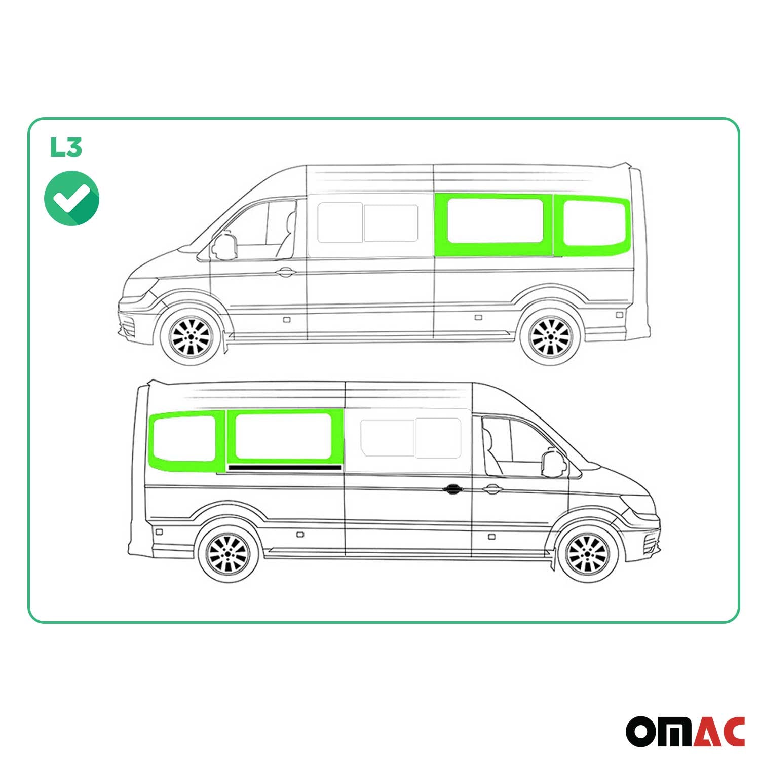 Set Vitre de fenêtre latérale pour VW Crafter 2017-2026 L3 Long Gauche