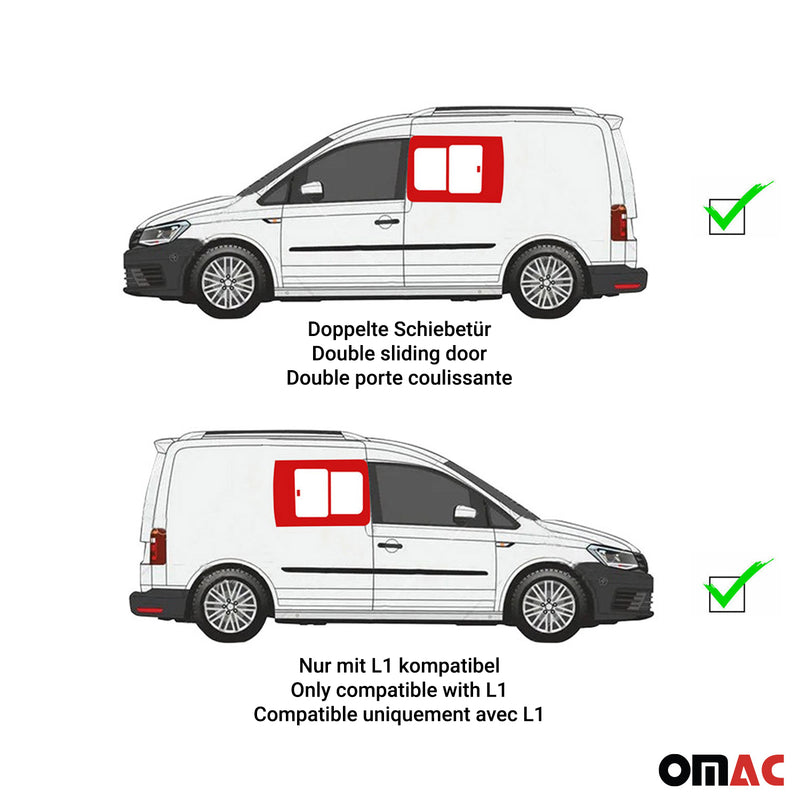 Vitres de Fenêtres Latérales Coulissantes Arriéres pour VW Caddy 2003-2020 L1 2x