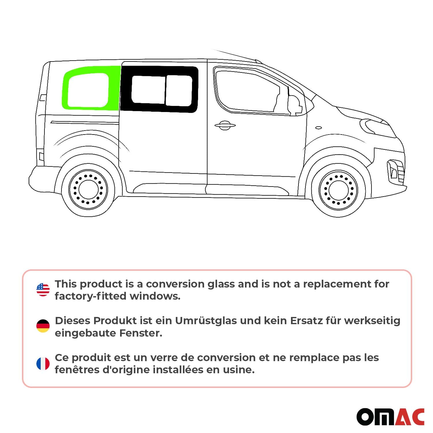 Vitre de Porte pour Toyota Proace 2017-2024 L1 Arrière Droit Verre fixe