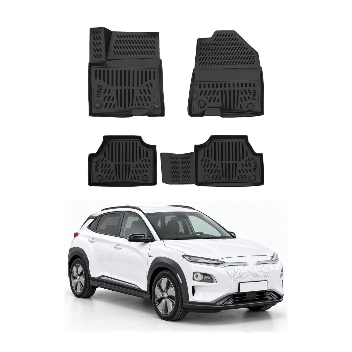 Tapis de sol pour Hyundai Kona-E 2018-2023 Noir 3D en Caoutchouc TPE 4Pcs