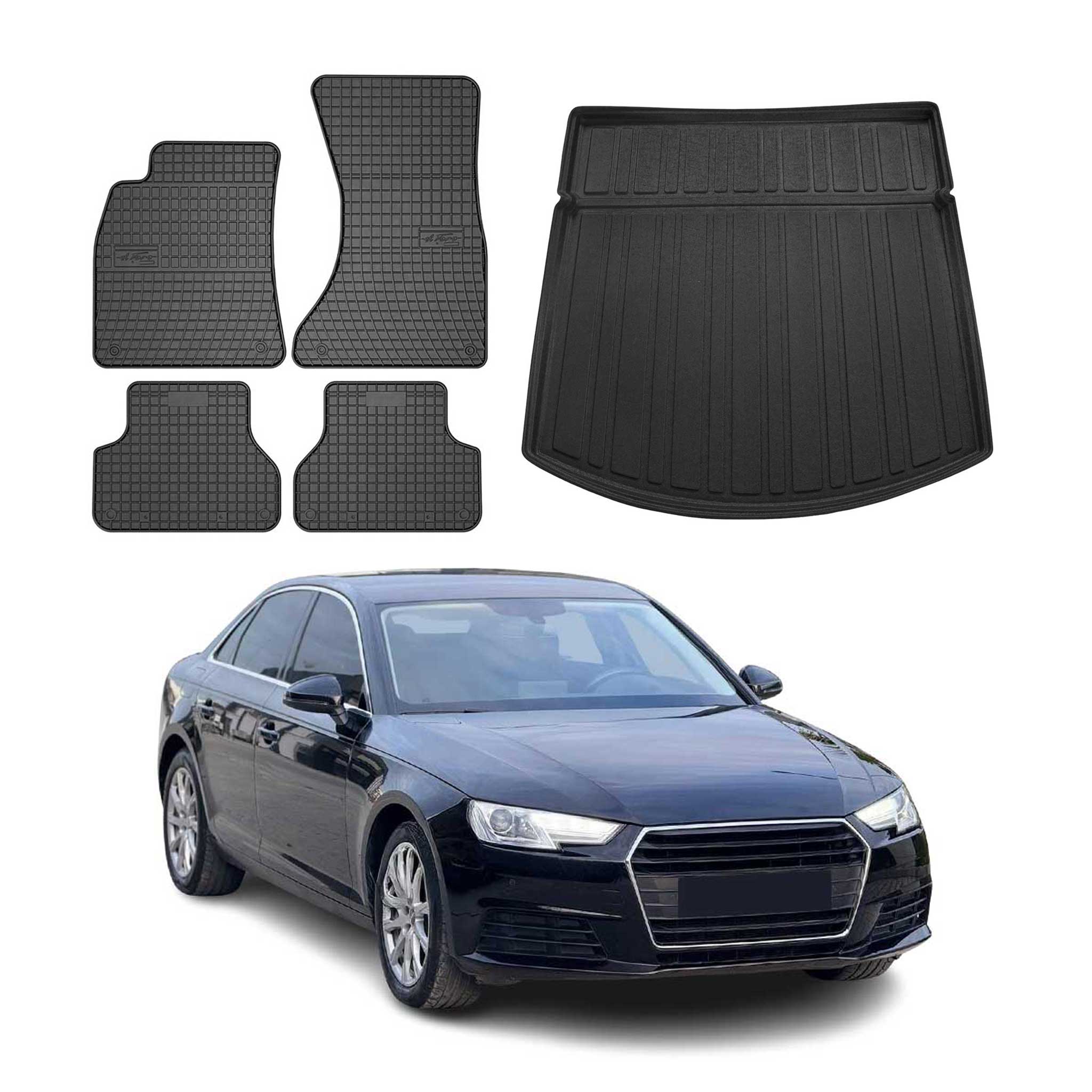 Kit Tapis de sol et coffre pour Audi A4 S4 B9 Berline 2016-2025 Noir TPE