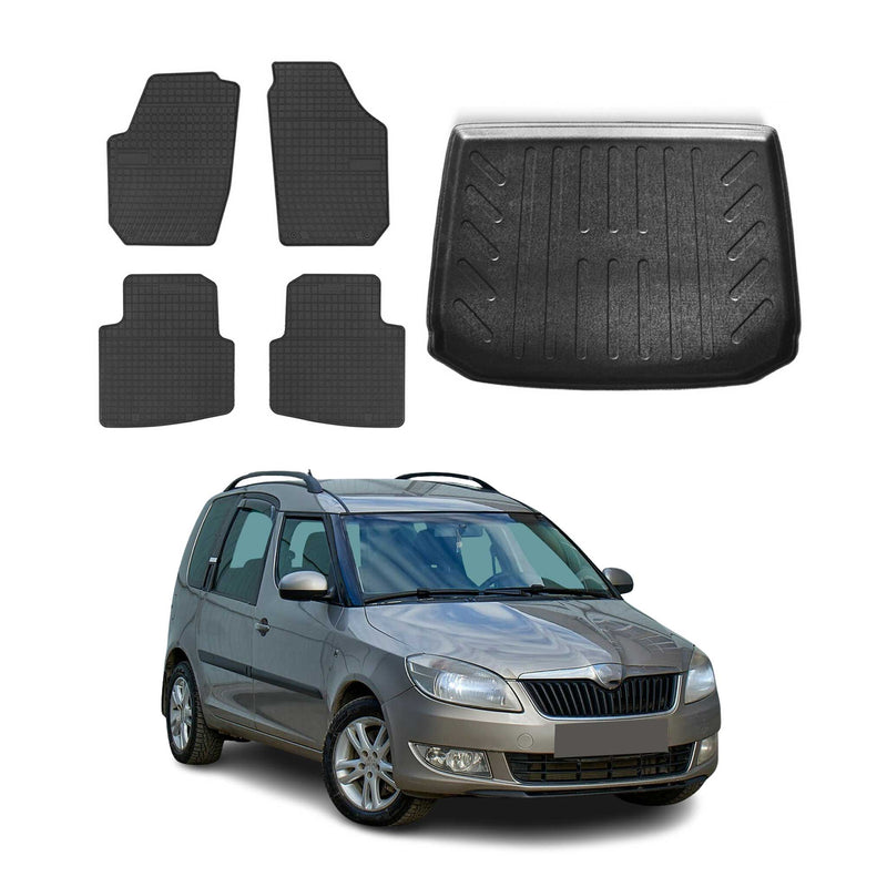 Kit Tapis de sol et coffre pour Skoda Roomster 2006-2015 TPE Noir