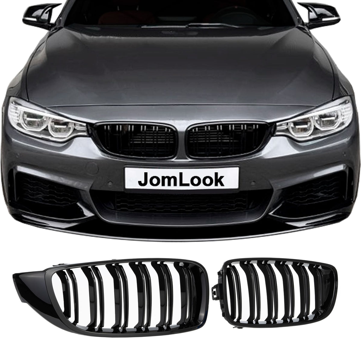 JOM Calandre Noir Brillant Doppelrippen pour BMW Série 4 F32/F33/F36 2013- ohne Emblem