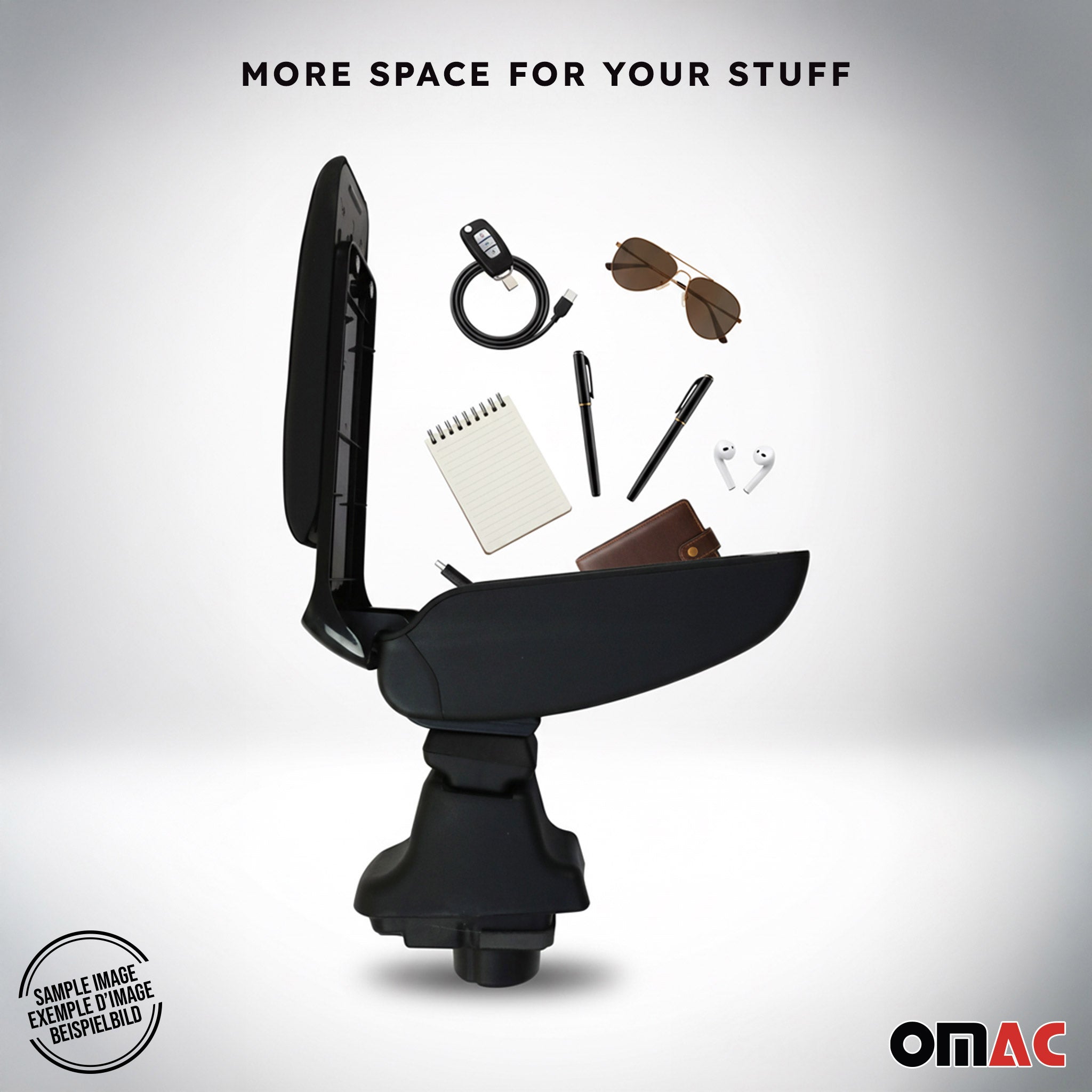 Accoudoir pour Fiat 500 500C 2015-2021 Vinyl Abs Noir Coulissant