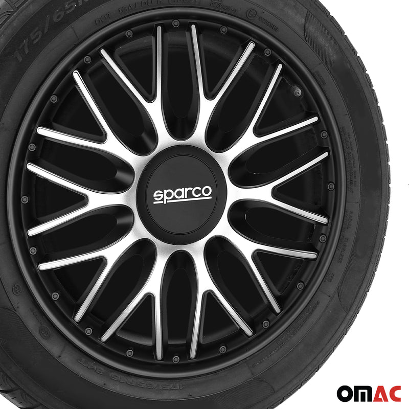 SPARCO Jeu Enjoliveurs de Roues 14 Pouces Noir Argenté en ABS 4 piéces