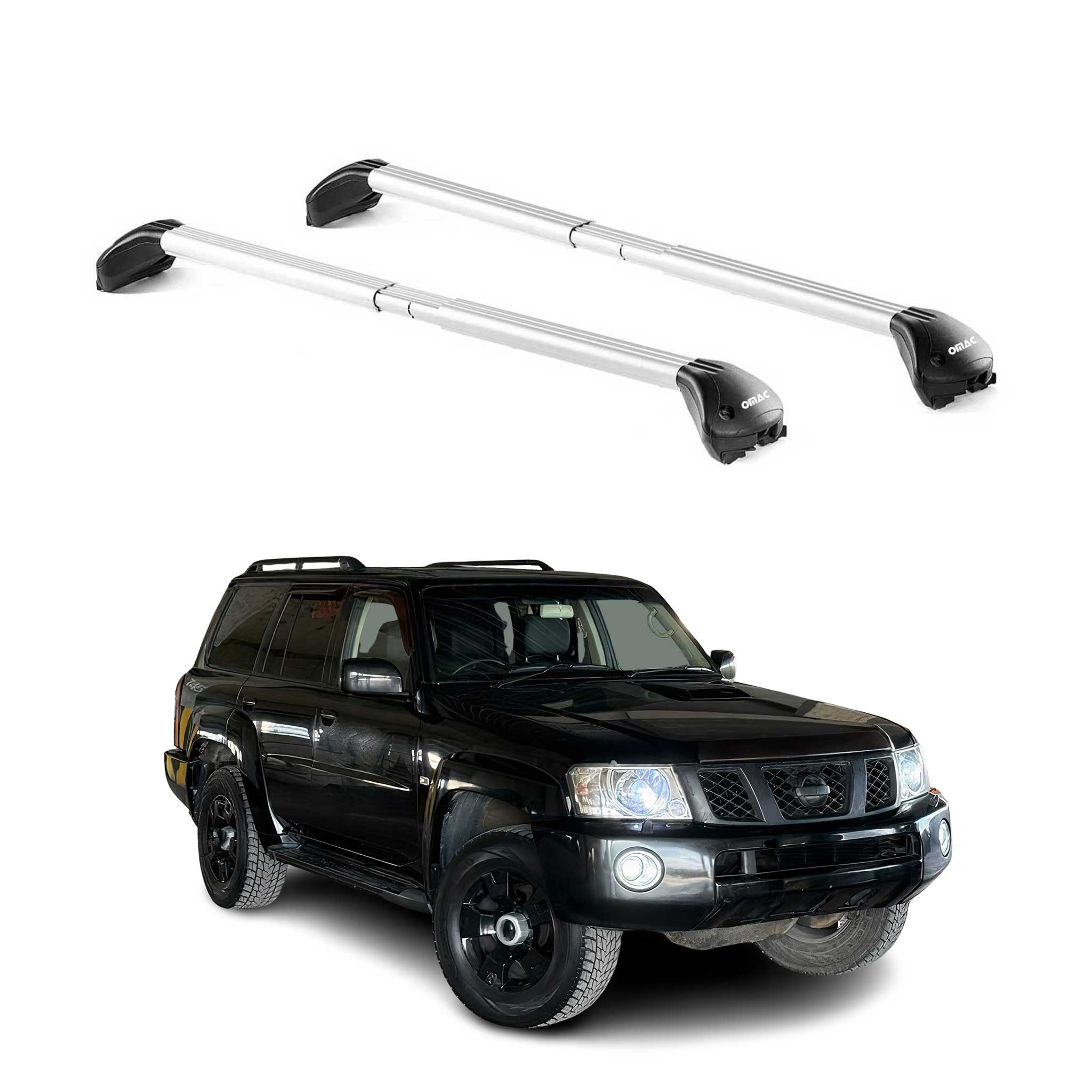 Barres de toit pour Nissan Patrol Y61 1998-2010 5P Gris Argenté 2 pièces ABE