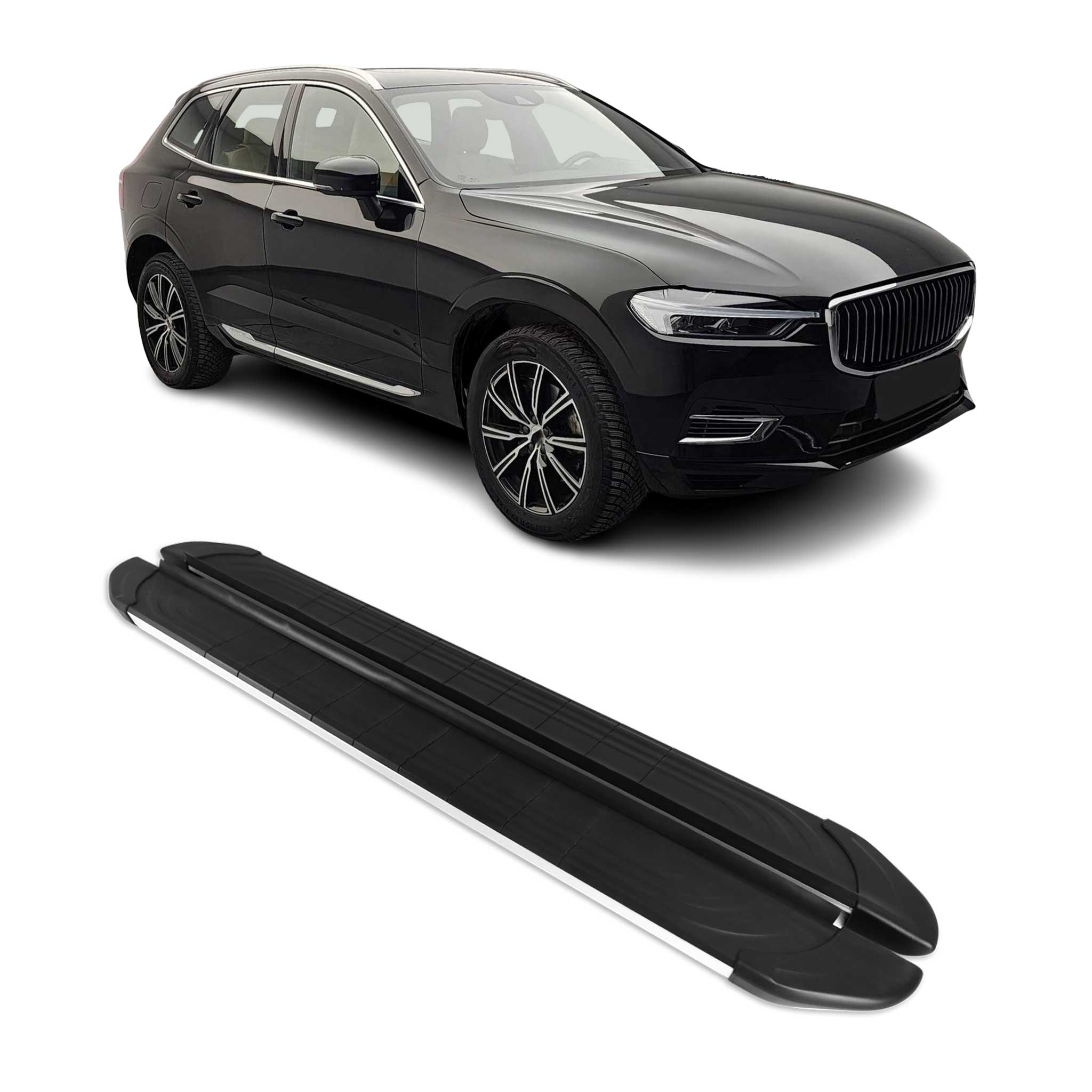 2018-2026 Volvo XC60 Marchepieds latéraux pédale Aluminium Gris Noir 2Pcs