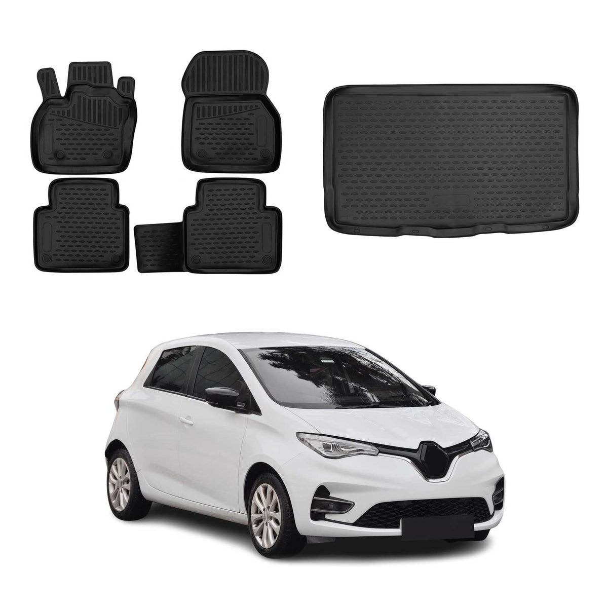 OMAC Kit Tapis de Sol et Coffre pour Renault Zoe 2019-2024 Facelift Noir