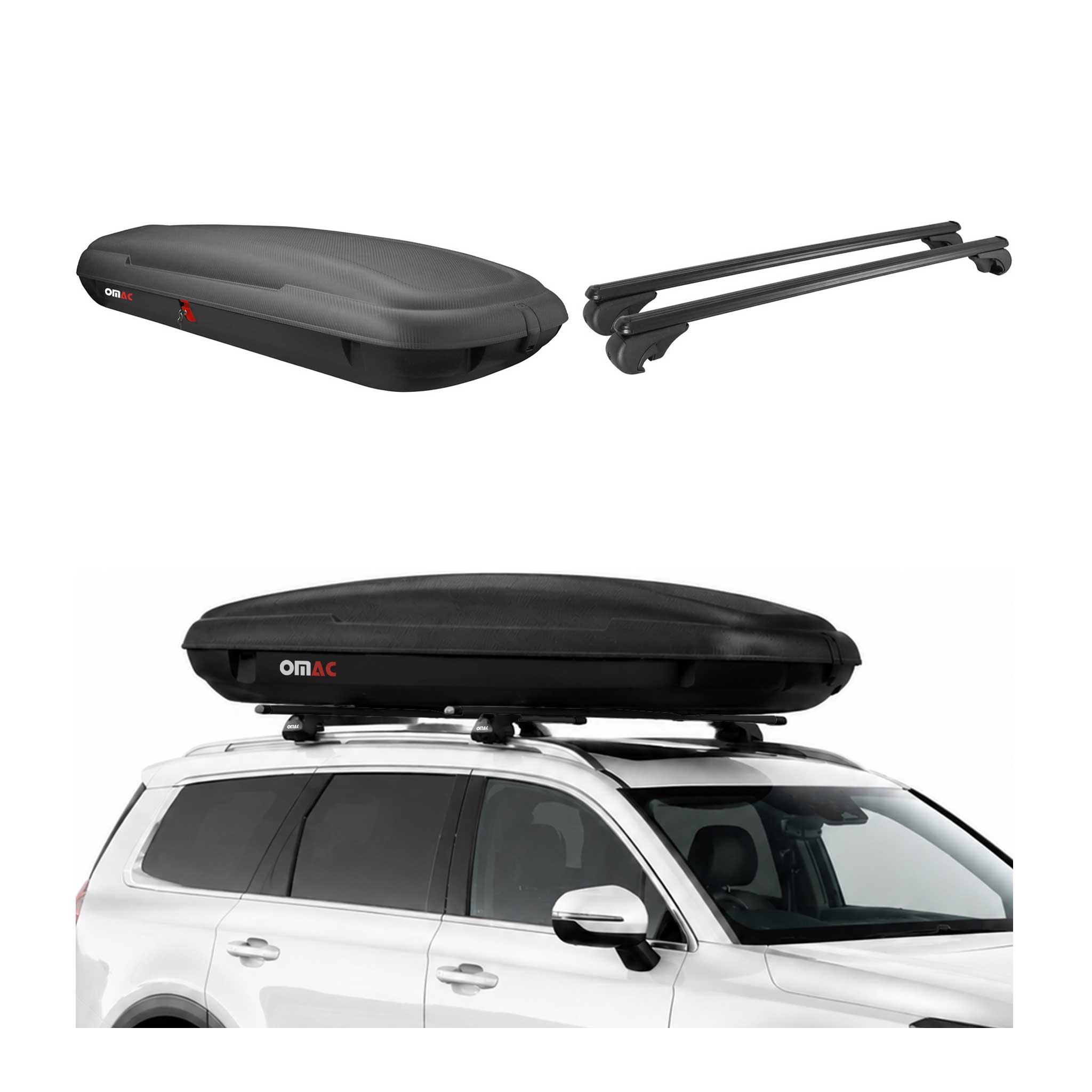 Coffre de Toit 480L + Alu Barres de Toit pour VW Touran II 2015-2026 Noir