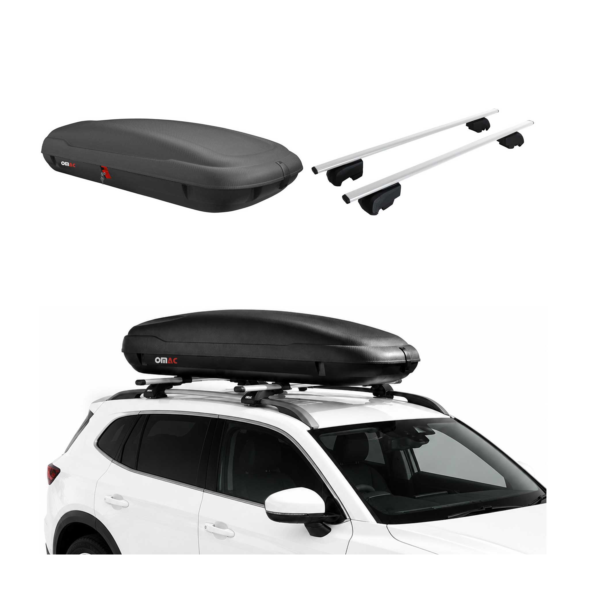 Coffre de Toit 400L + Barres de Toit pour Audi A4 B9 Avant 2016-2025 Gris