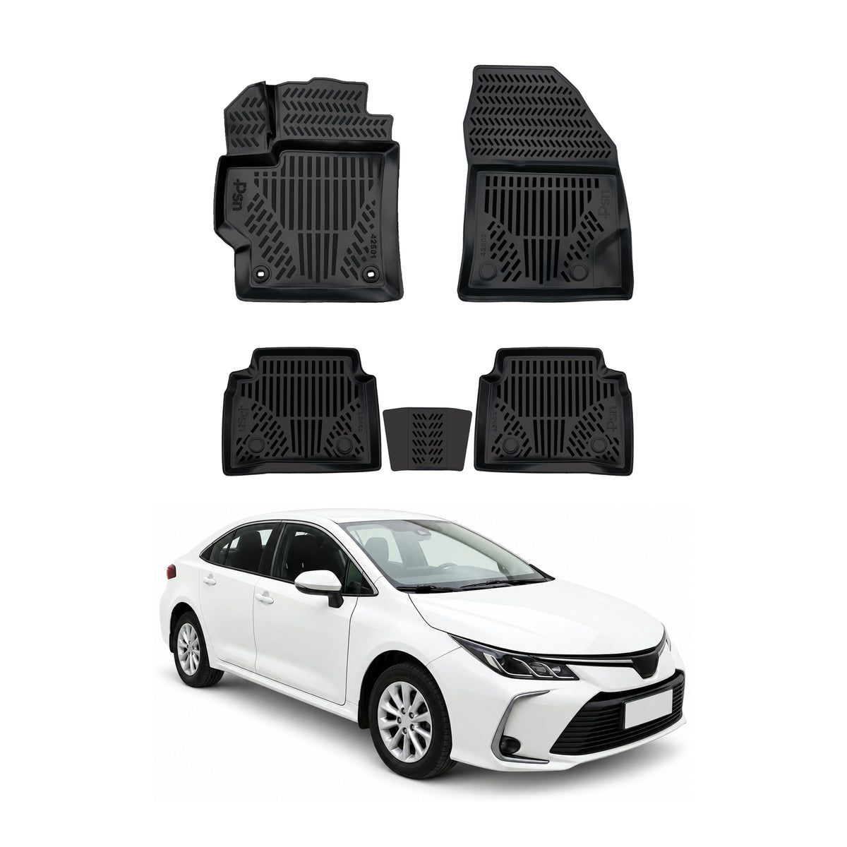 Tapis de sol pour Toyota Corolla Berline 2019-2026 Noir 3D Caoutchouc TPE 4Pcs