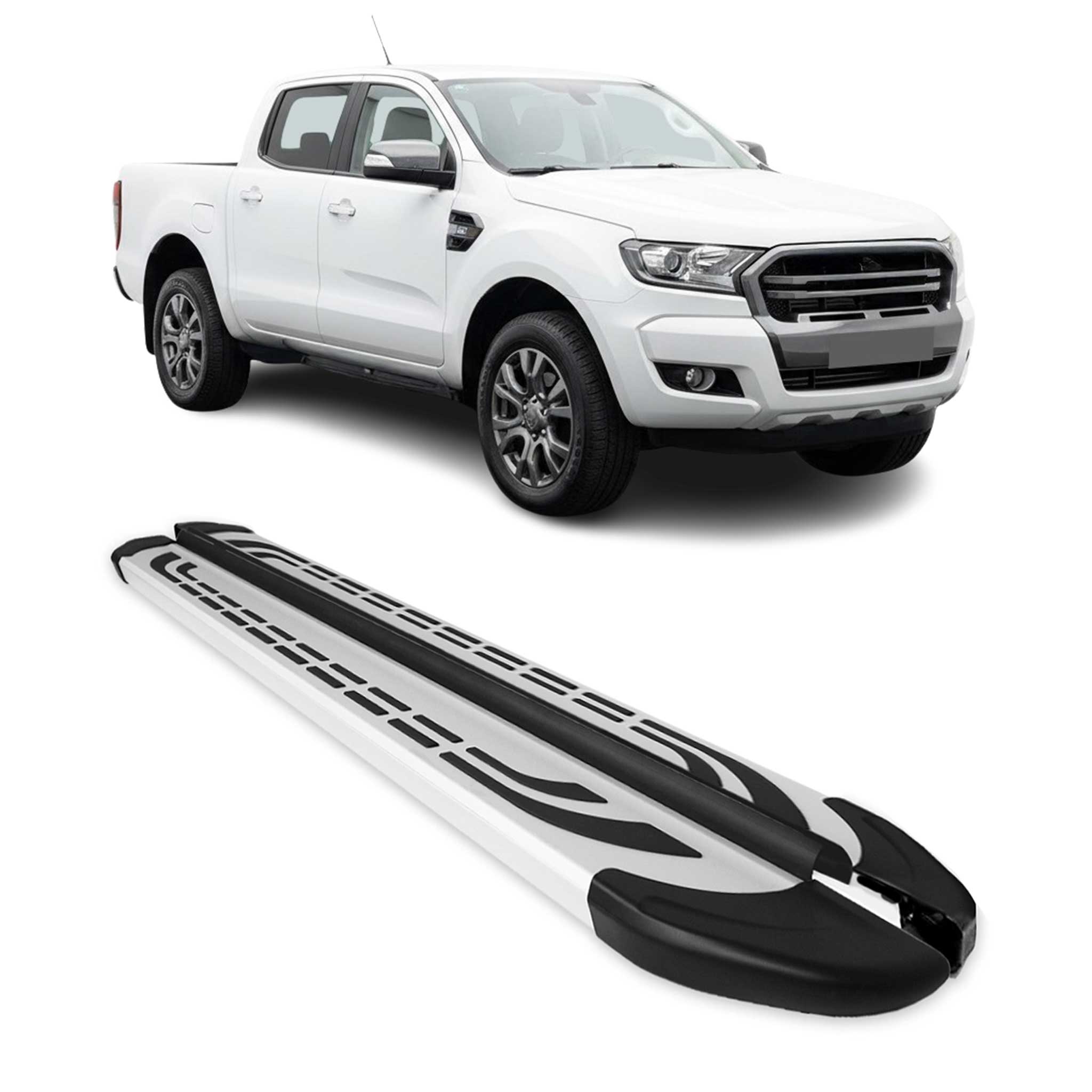 Marchepieds Latéraux pédale pour Ford Ranger T6 2012-22 DoubleCab Alu Gris 2Pcs
