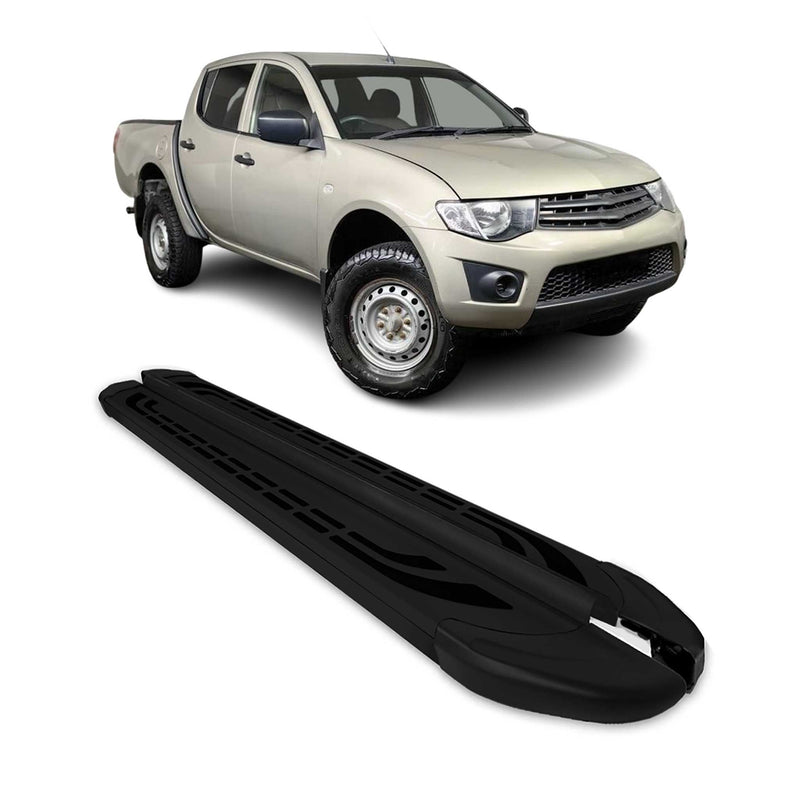 Marchepieds Latéraux pour Mitsubishi L200 DoubleCab 2005-14 Alu Gris Noir L2 2x