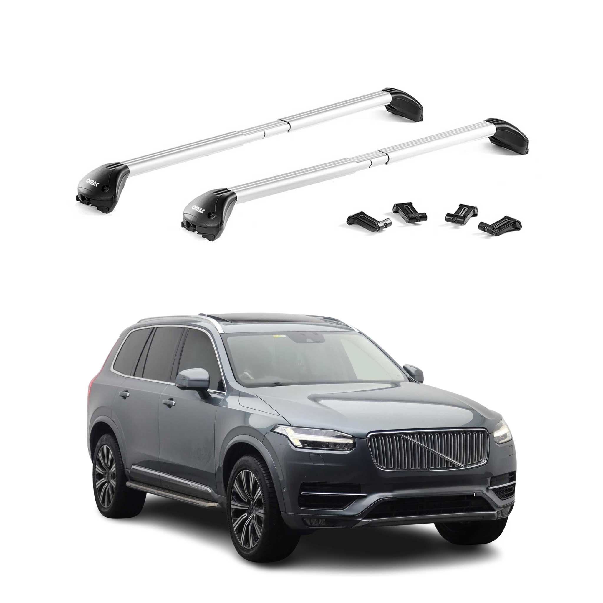 Barres de toit transversales pour Volvo XC90 2015-2026 Alu Gris Argenté 2x ABE