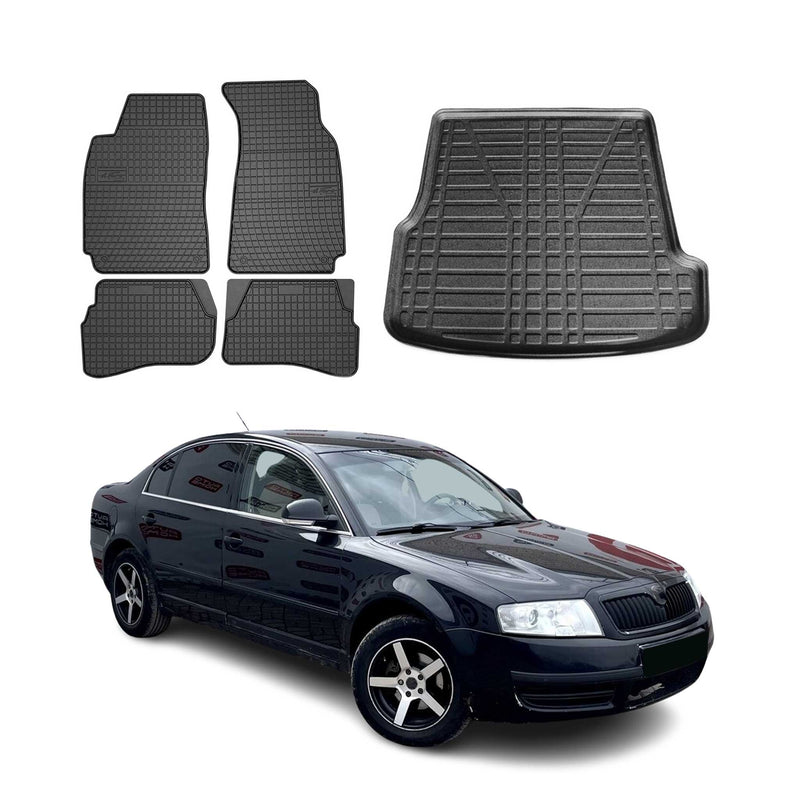 Kit Tapis de sol et coffre pour Skoda Superb 2001-2008 Berline TPE Noir