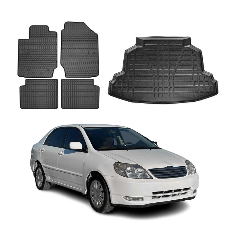 Kit Tapis de sol et coffre pour Toyota Corolla 2002-2007 Berline TPE Noir