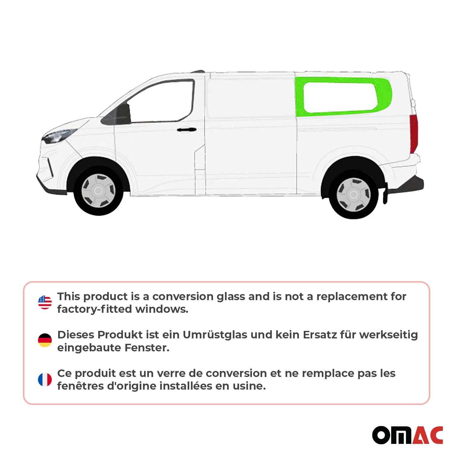 Vitre de Porte pour Ford Transit Custom 2023-2026 L2 Arrière Gauche Verre fixe