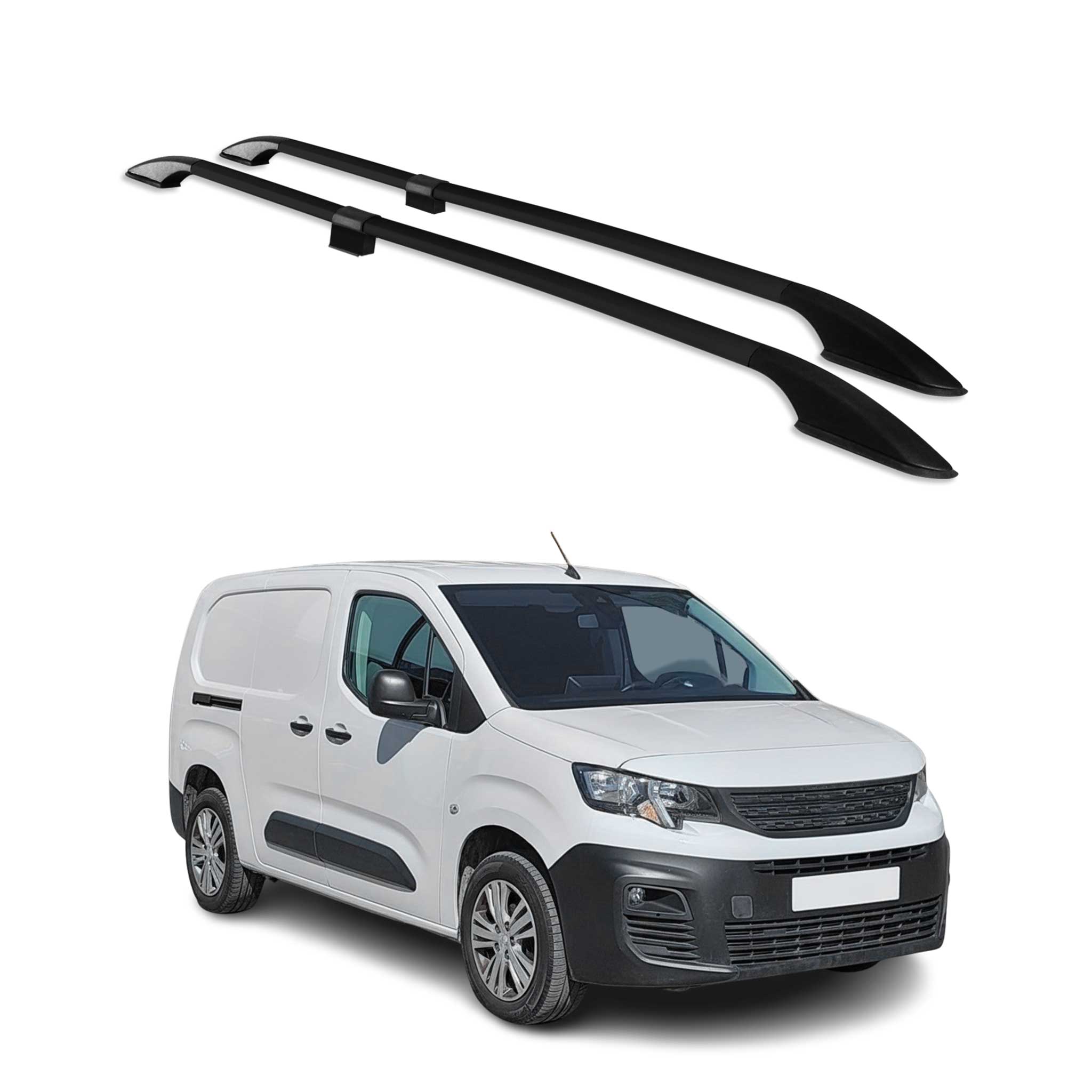 Barres de toit longitudinales pour Peugeot Partner 2018-2025 L2 Long Alu Noir 2x