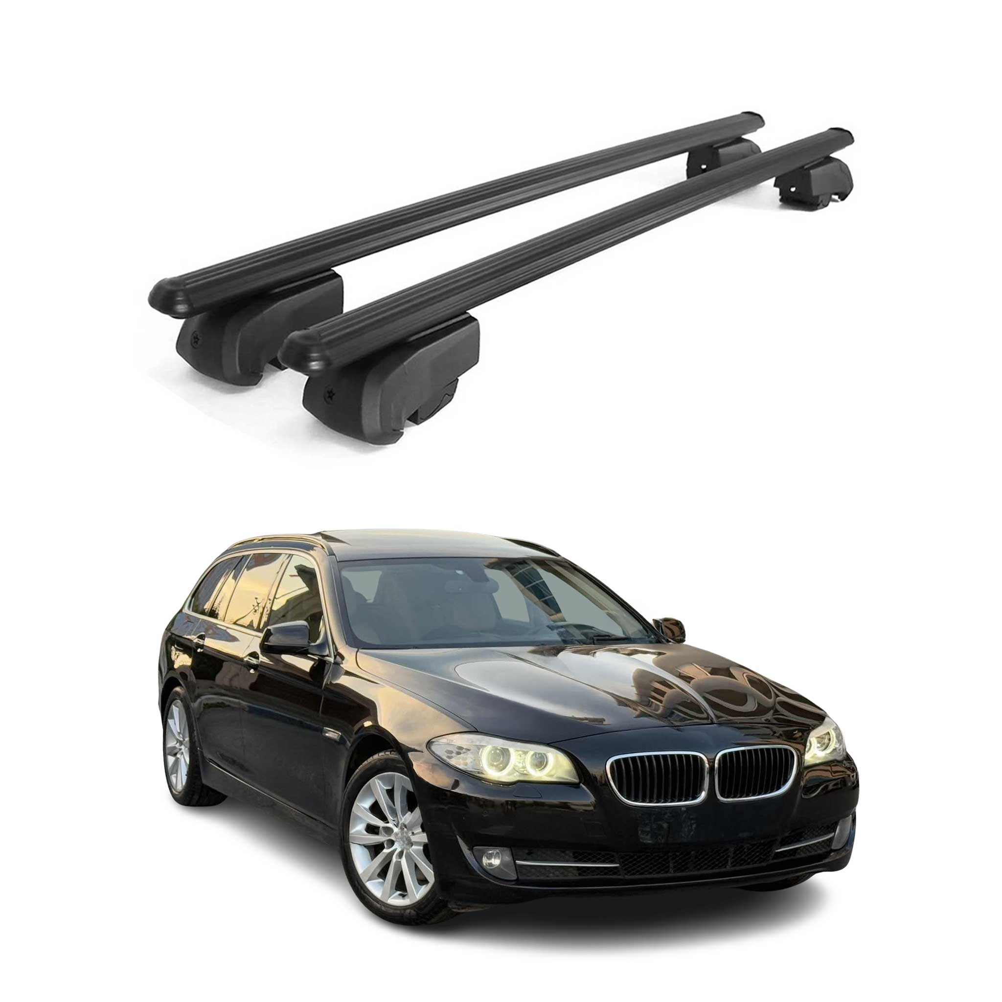Barres de toit transversales pour BMW Série 5 F11 Break 2009-2017 2x Alu Noir