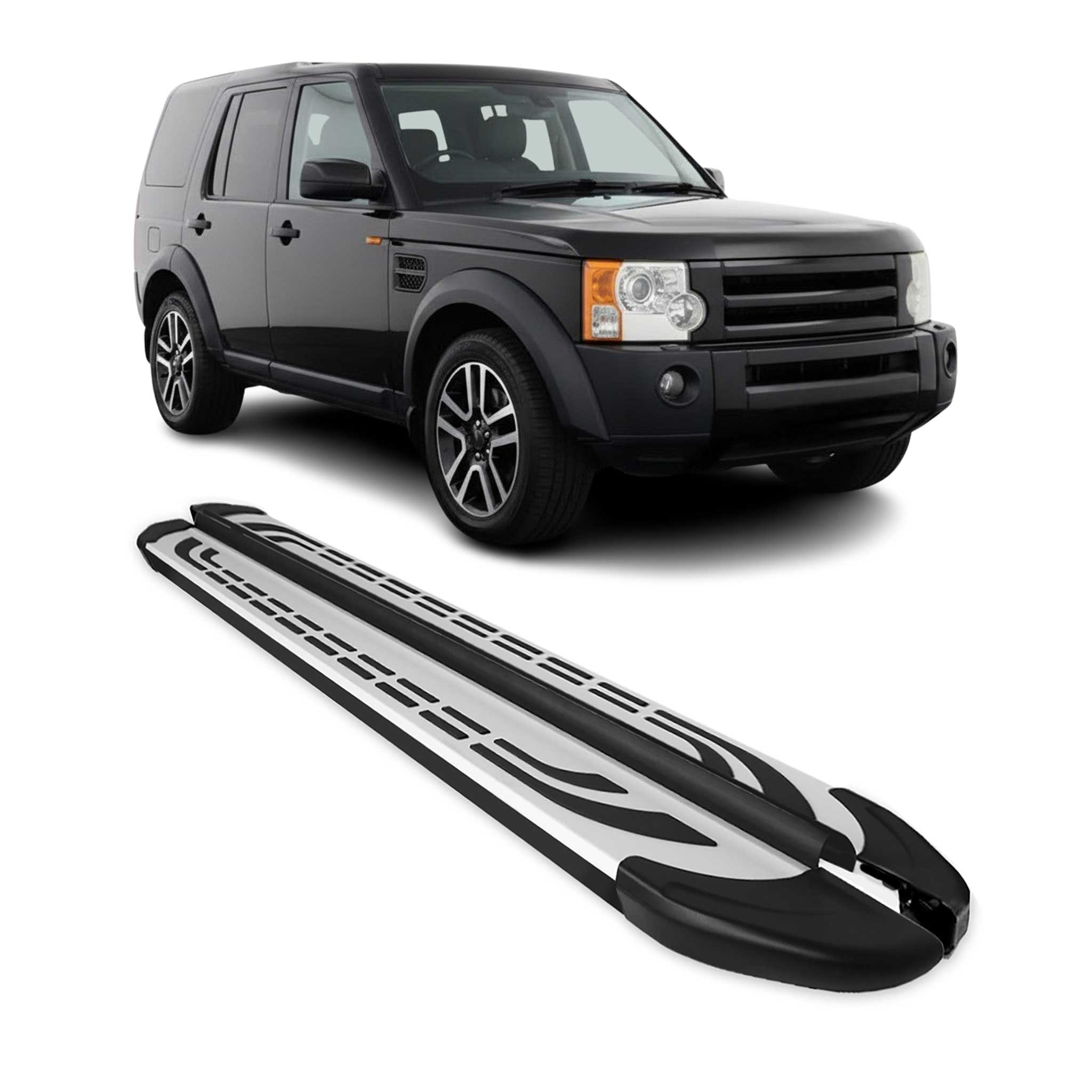 Marchepieds Latéraux pour Land Rover Discovery III 2004-2009 Aluminium Gris Noir