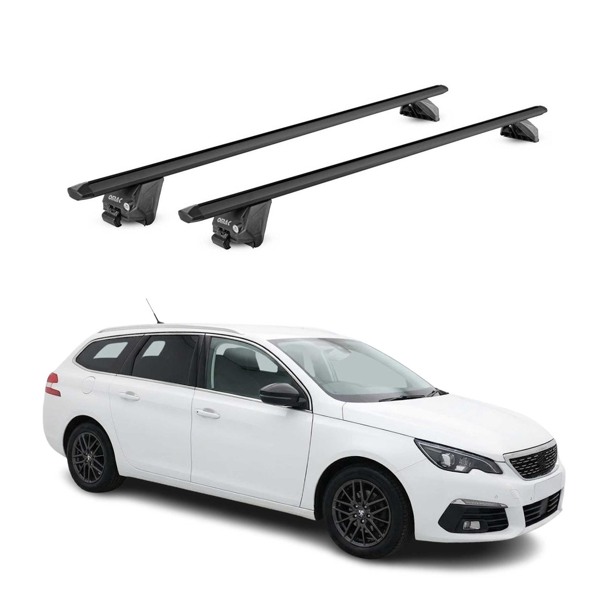 Barres de toit transversales pour Peugeot 308 II Break 2013-21 Noir 2 pièces ABE