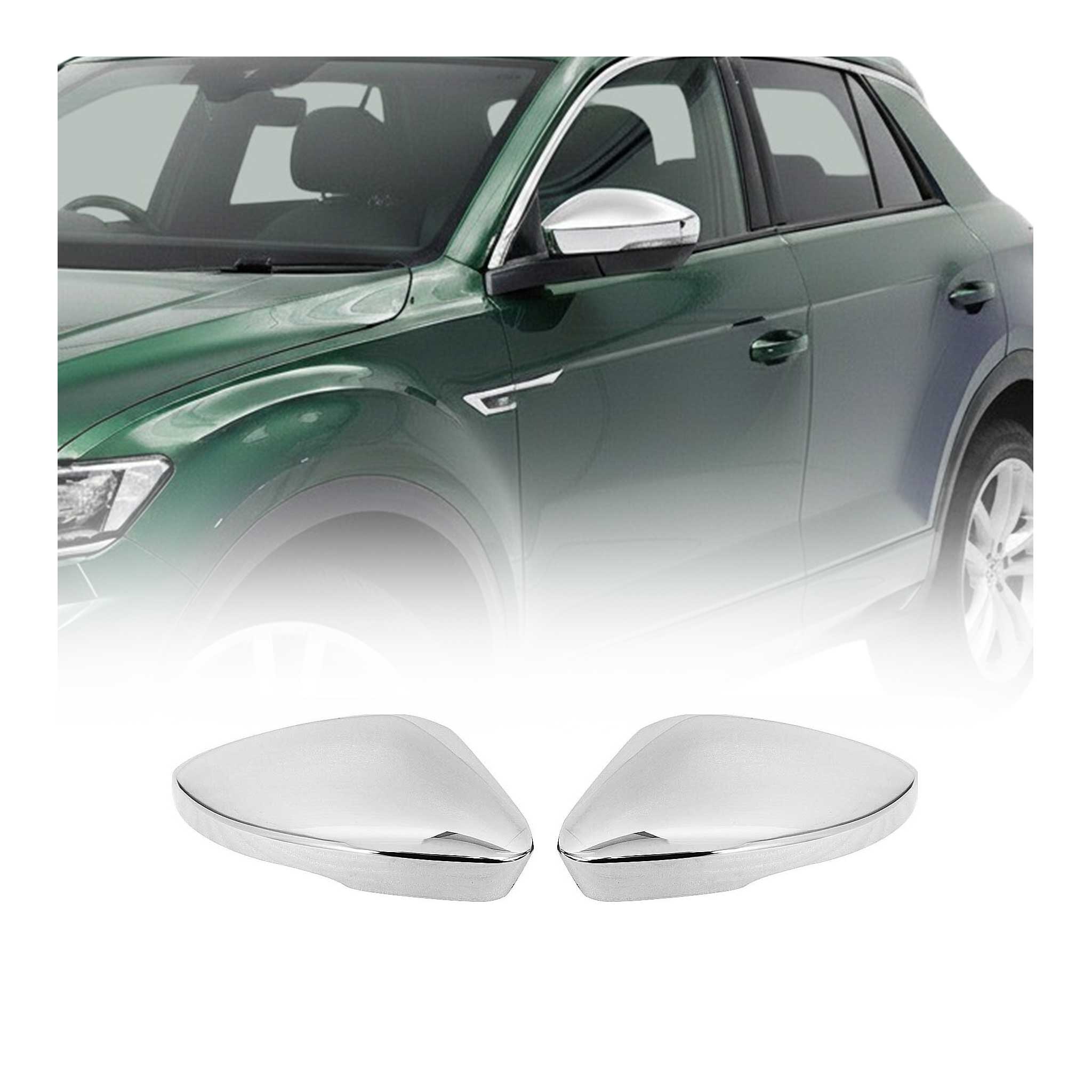 Coques de Rétroviseurs pour VW T-Roc 2017-2022 Pre-FL Acier Inoxy Chromé Argent
