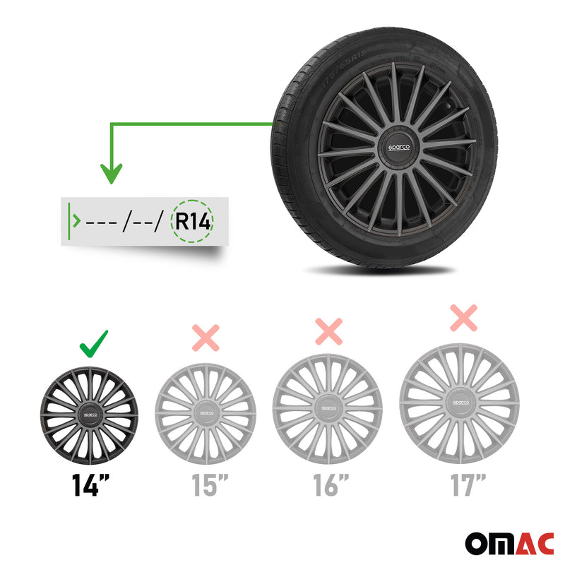 SPARCO Jeu Enjoliveurs de Roues 14 Pouces Noir Gris ABS 4 piéces