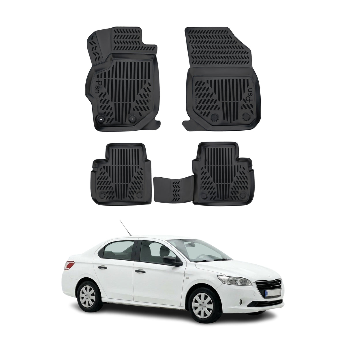 Tapis de sol pour Peugeot 301 2012-2021 Noir 3D en Caoutchouc TPE 4Pcs