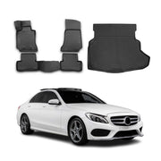 Kit Tapis de sol et coffre pour Mercedes Classe C W205 2014-2021 Caoutchouc Noir