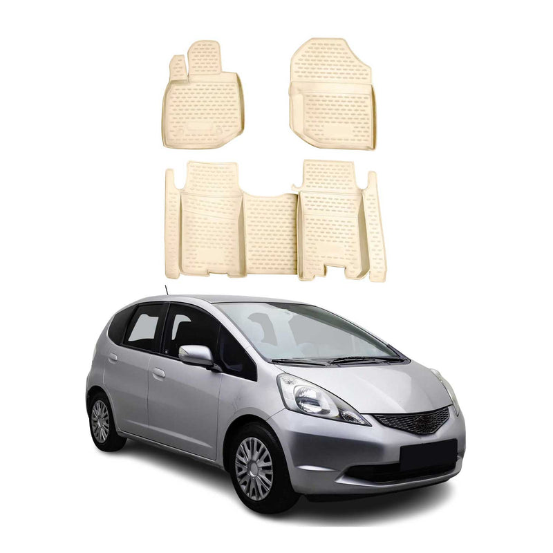 Tapis de sol pour Honda Jazz 2008-2015 en caoutchouc TPE 3D Beige 4Pcs