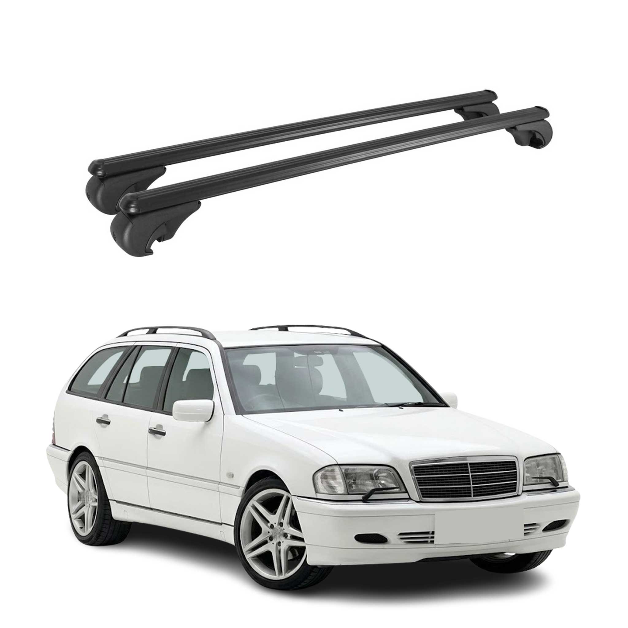 Barres de toit Transversales pour Mercedes Classe C S202 1993-2000 TÜV Noir 2Pcs