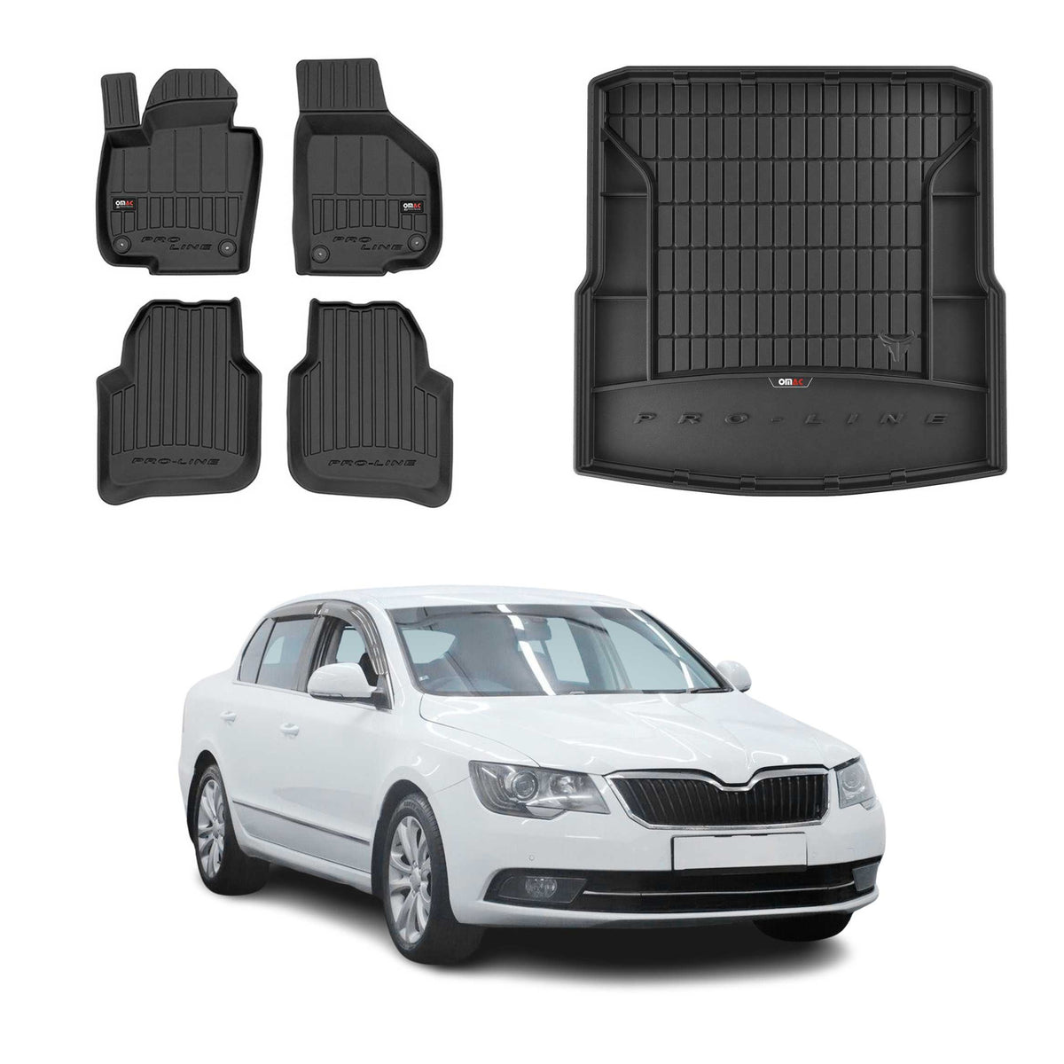 Kit Tapis de Sol et Coffre pour Skoda Superb Break 2008-2015 Noir Noir TPE