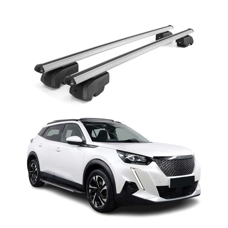 Barre de Toit Transversale Pour Peugeot 2008 2019-2023 ABE Alu Gris 2 Pcs