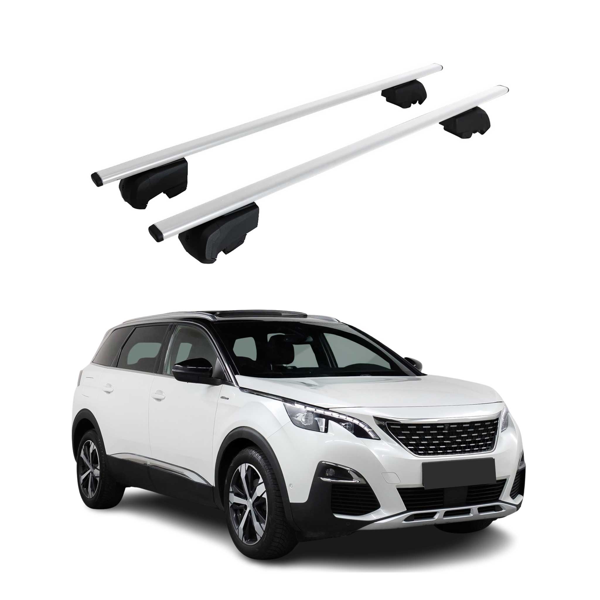 Barres de toit Transversales pour Peugeot 5008 2017-2023 Fer Argent ABE