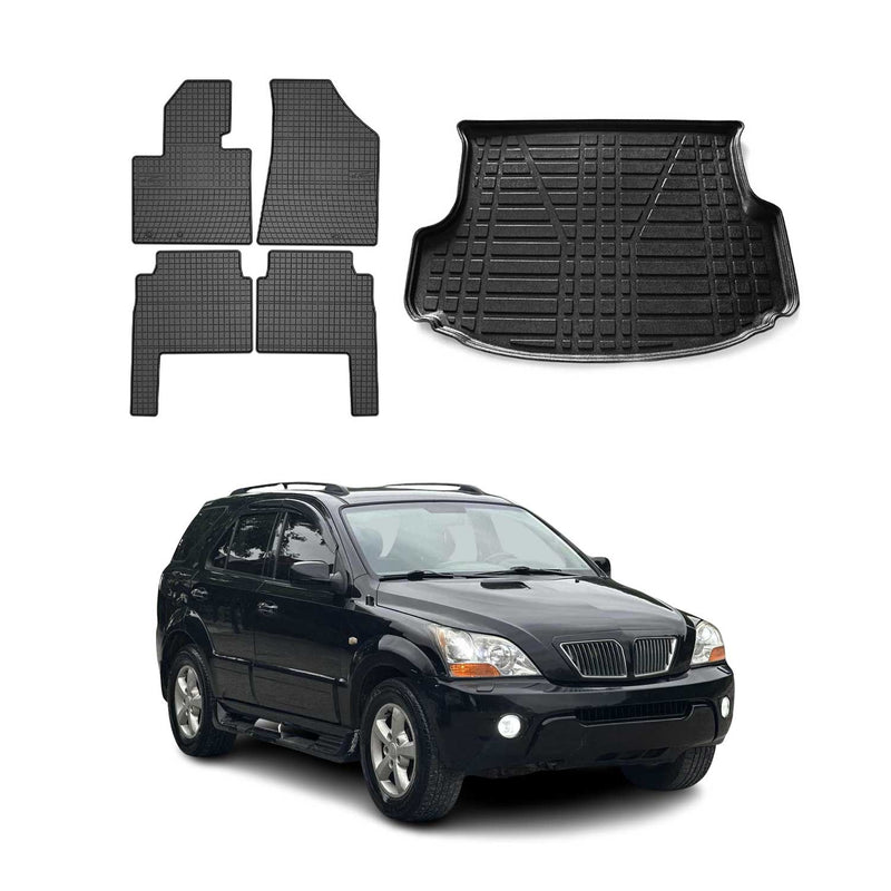 Kit Tapis de sol et coffre pour Kia Sorento 2009-2015 Noir TPE