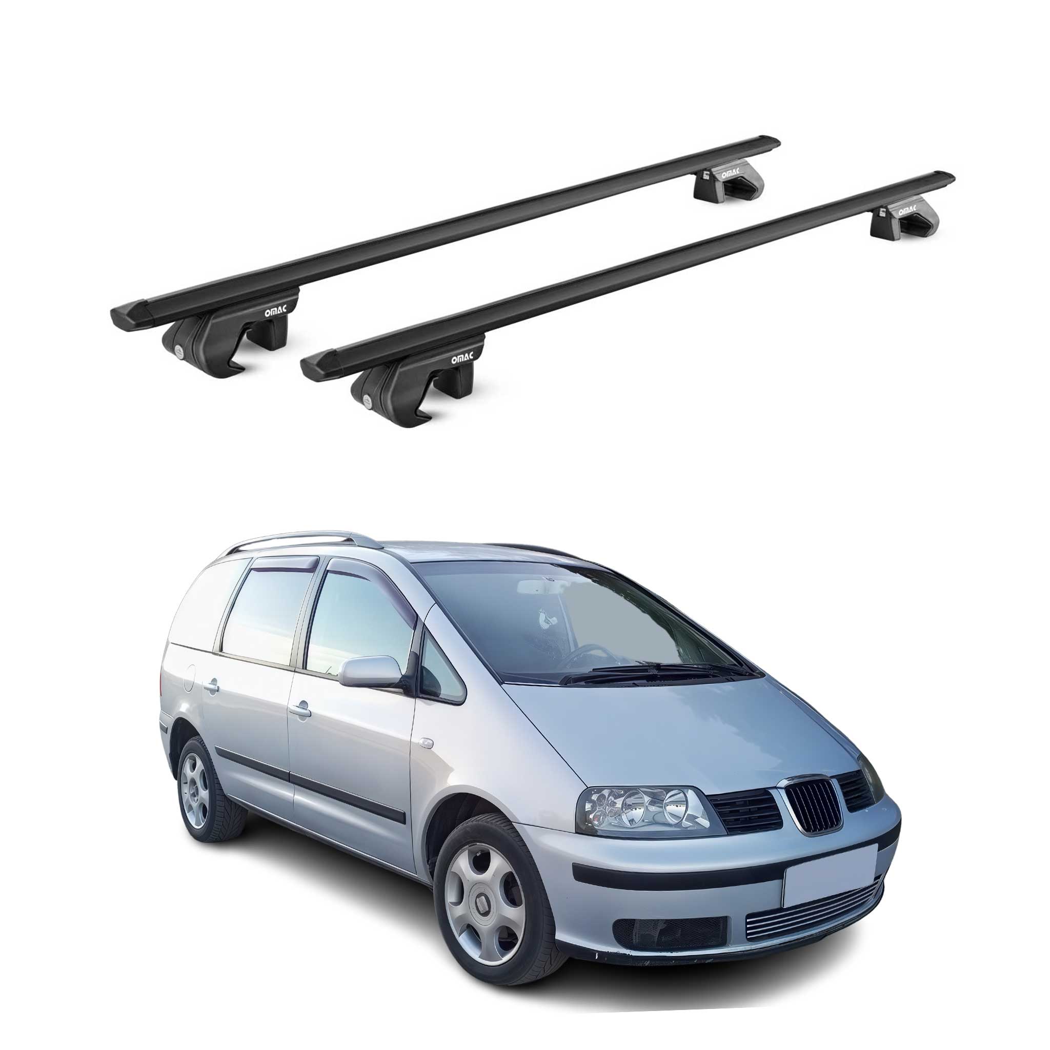 Barres de toit transversales ABE pour Seat Alhambra 7M 1996-2020 5 P Alu Noir 2x